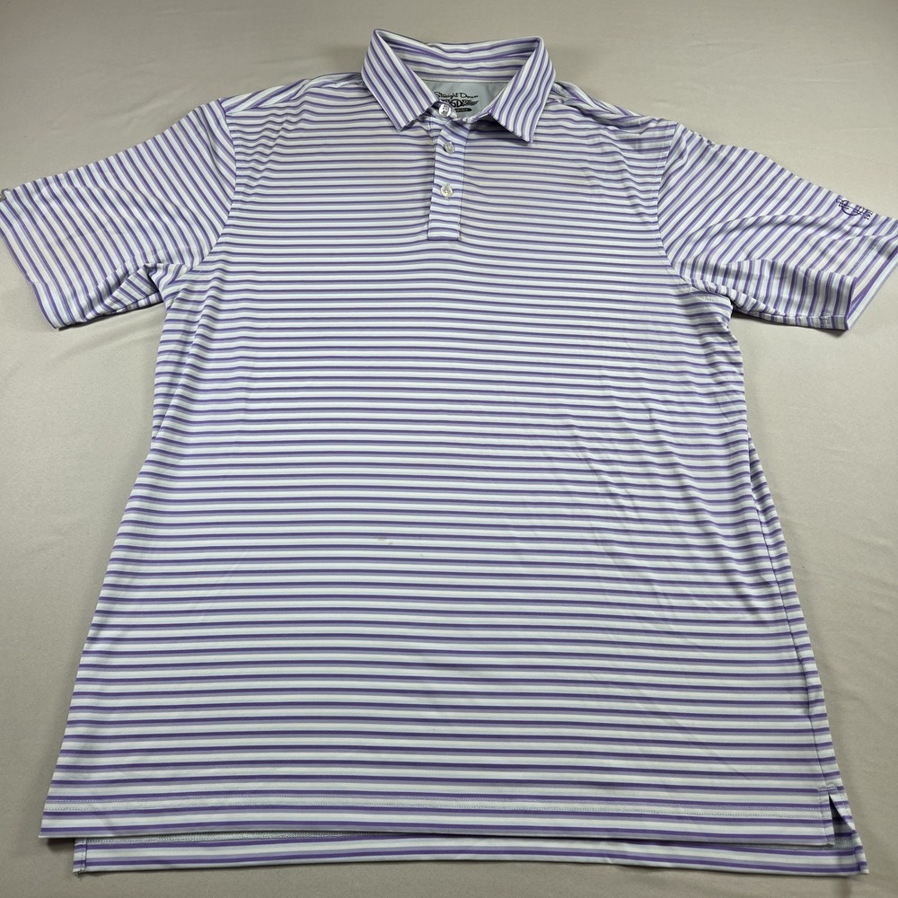 Straight Down Polo Shirt Mens L Blue Striped Performance Golf
